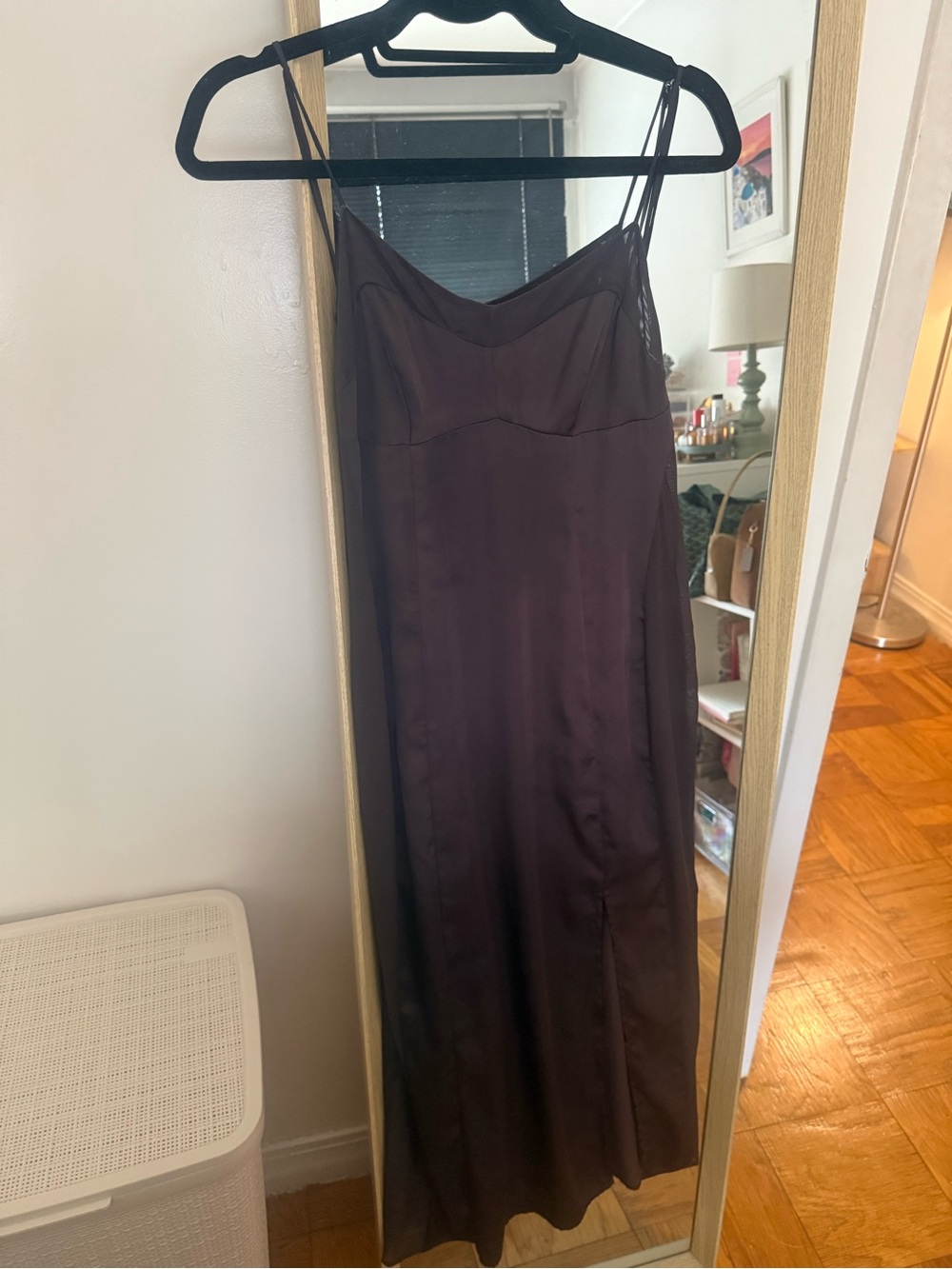 Free People Satin Midi Slip Dress in Deep eggplant - sheer sides